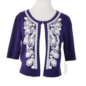 Chelsea Theodore $35 Sz S Purple White Beaded Embrodiered Rayon Cardigan